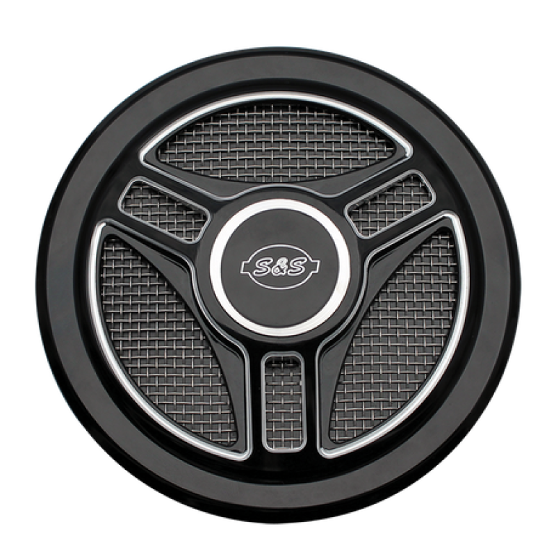 S&S Cycle Stealth Applications Tri-Spoke Air Cleaner Cover w/ Machined Highlights - Gloss Black