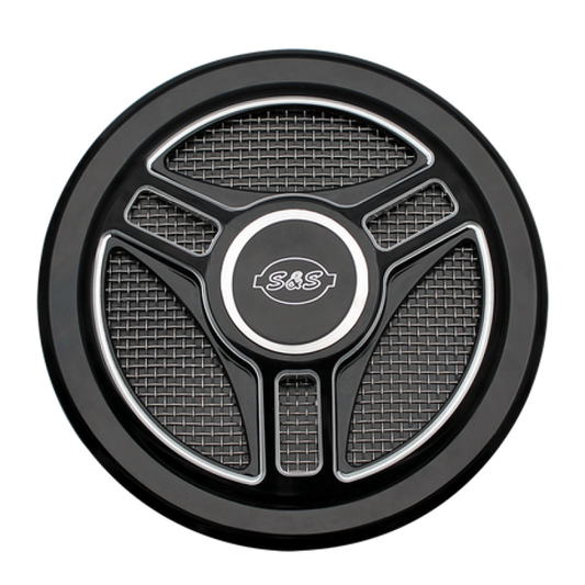 S&S Cycle Stealth Applications Tri-Spoke Air Cleaner Cover w/ Machined Highlights - Gloss Black