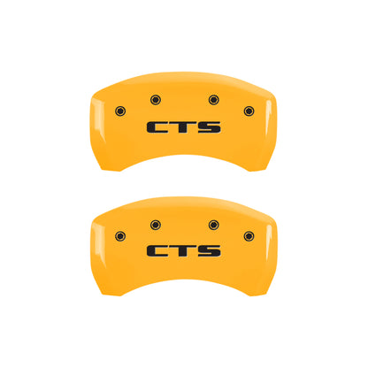 MGP 4 Caliper Covers Engraved Front Cursive/Cadillac Engraved Rear CTS Yellow finish black ch