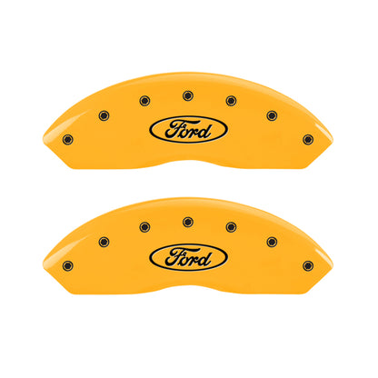 MGP 4 Caliper Covers Engraved Front & Rear Oval Logo/Ford Yellow Finish Black Char 2009 Ford Edge