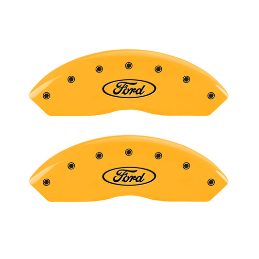 MGP 4 Caliper Covers Engraved Front & Rear Oval Logo/Ford Yellow Finish Black Char 2009 Ford Edge