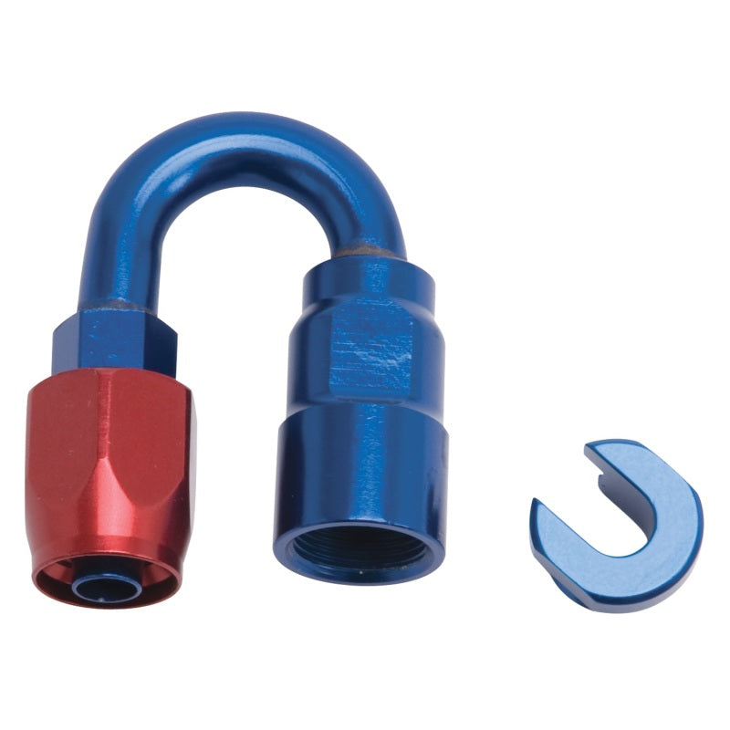 Russell Performance 5/16in SAE Quick Disc Female to -6 Hose Red/Blue 180 Degree Hose End