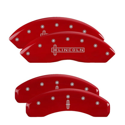 MGP 4 Caliper Covers Engraved Front Cursive/Cadillac Engraved Rear CTS Red finish silver ch