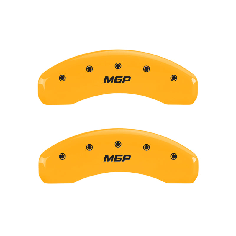 MGP 4 Caliper Covers Engraved Front & Rear MGP Yellow Finish Black Char 2003 Chevy Silverado 2500