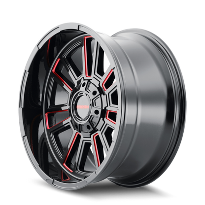 Mayhem 8115 Apollo 20x9 / 8x165.1 BP / 18mm Offset / 125.2mm Hub Black w/ Prism Red Wheel