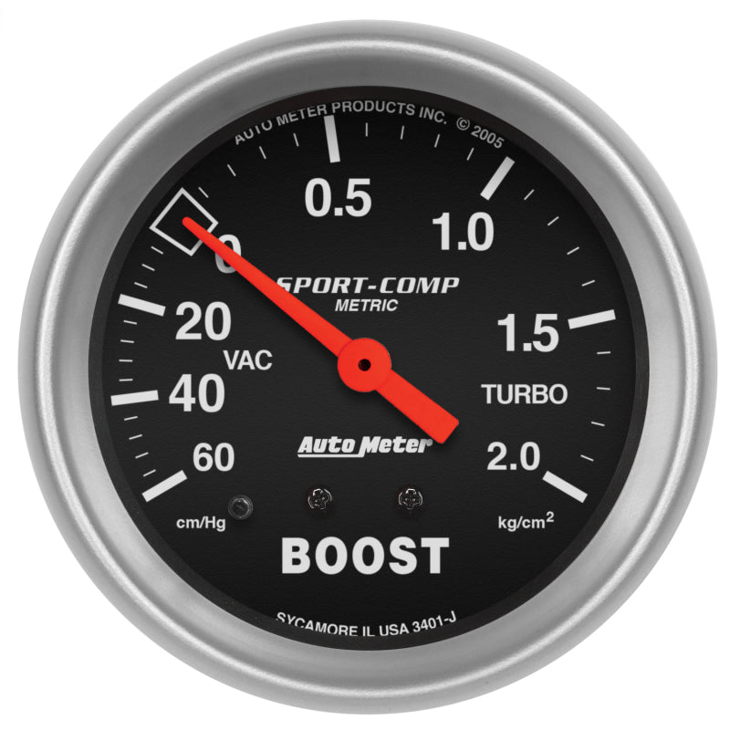 Autometer Sport-Comp 66.7mm METRIC 60 cm/Hg-2.0 Kg/Cm2 Mechanical Vacuum/Boost Gauge