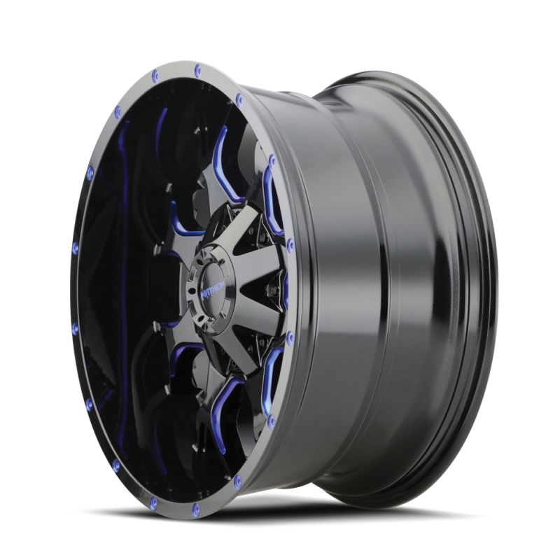 Mayhem 8015 Warrior 20x9 / 6x135 BP / 18mm Offset / 106mm Hub Black w/ Prism Blue Wheel