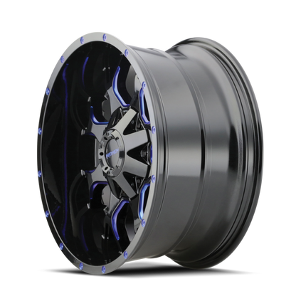 Mayhem 8015 Warrior 20x9 / 6x135 BP / 18mm Offset / 106mm Hub Black w/ Prism Blue Wheel