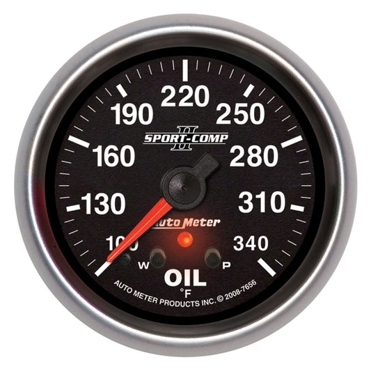 AutoMeter Gauge Oil Temp 2-5/8in. 340 Deg. F Stepper Motor W/ Peak & Warn Sport-Comp II