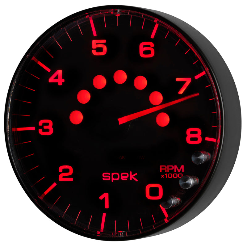 Autometer Spek-Pro Gauge Tachometer 5in 8K Rpm W/Shift Light & Peak Mem Black/Black