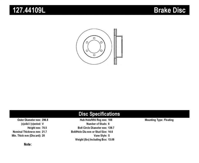 StopTech 95-03 Toyota Tacoma (6 Lug) / 96-00 4Runner Front Left Slotted & Drilled Rotor