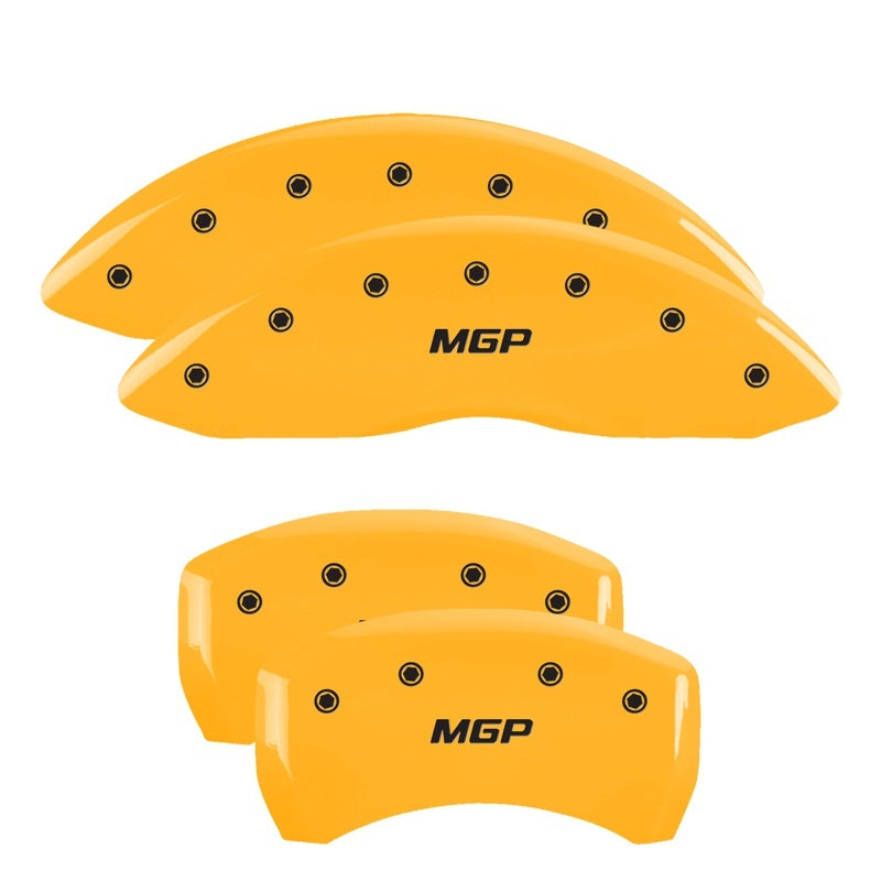 MGP 4 Caliper Covers Engraved Front/Rear 18-19 Buick Regal Sportback Yellow Finish Silver Characters