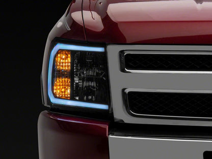 Raxiom 07-13 Chevrolet Silverado 1500 Axial Series Headlights w/ LED Bar- Blk Housing (Clear Lens)