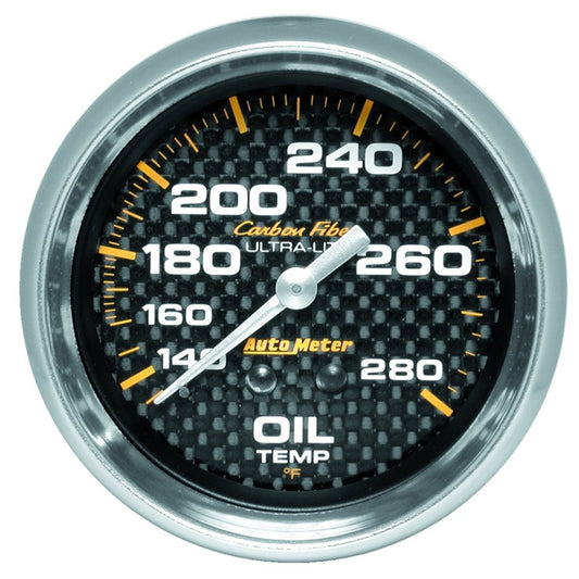 Autometer Carbon Fiber 2-5/8in 140-280 Deg F Mechanical Oil Temp Gauge