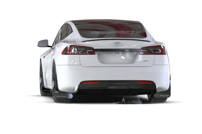 Rally Armor 21-25 Tesla Model S / S Plaid Black UR Mud Flap w/White Logo