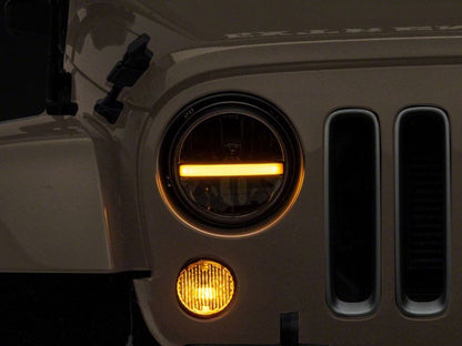 Raxiom 97-18 Jeep Wrangler TJ & JK Axial 7-In LED Headlights w/ DRL - Blk Housing (Clear Lens)