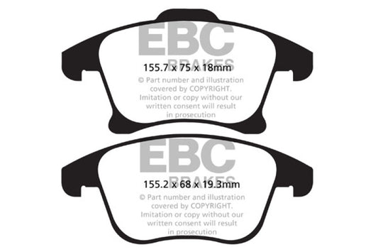 EBC 13+ Ford Fusion 1.6 Turbo Ultimax2 Front Brake Pads