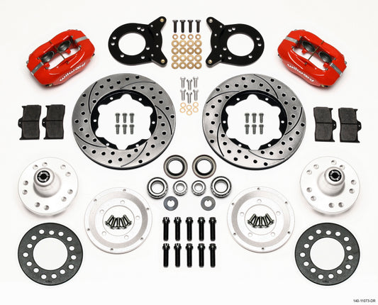 Wilwood Forged Dynalite Front Kit 11.00in Drill Red 1970-1973 Mustang Disc & Drum Spindle