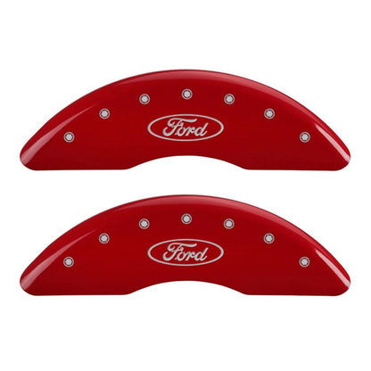 MGP 4 Caliper Covers Engraved Front & Rear Oval logo/Ford Red finish silver ch