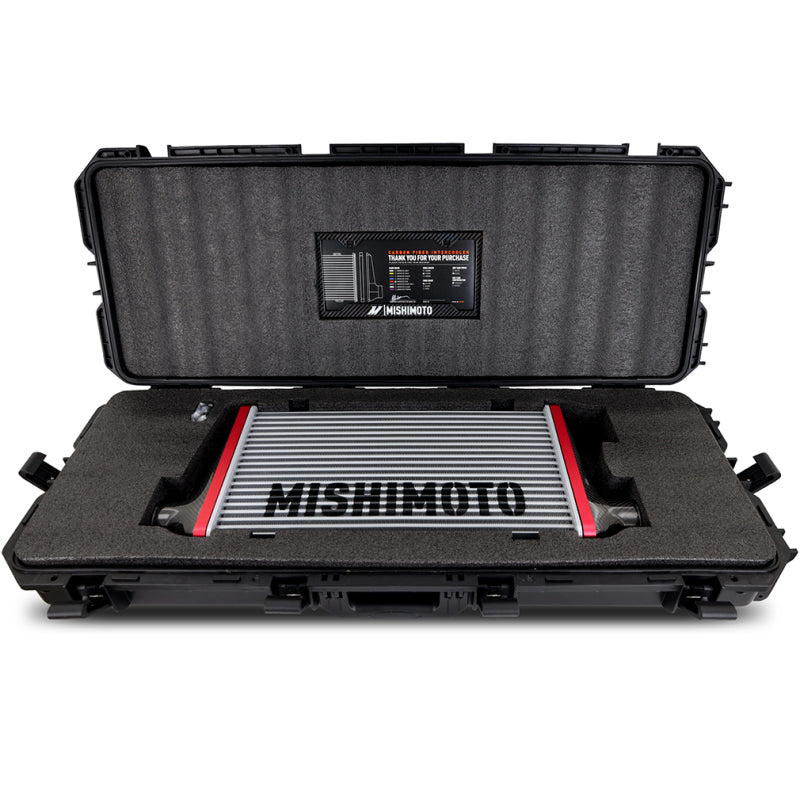 Mishimoto Universal Carbon Fiber Intercooler - Gloss Tanks - 525mm Black Core - C-Flow - DG V-Band