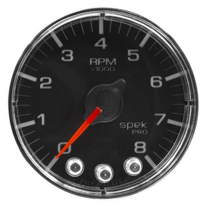 Autometer Spek-Pro Gauge Tach 2 1/16in 8K Rpm W/ Shift Light & Peak Mem Blk/Chrm