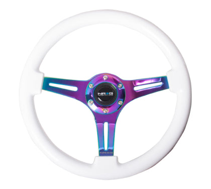 NRG - Classic Wood Grain Steering Wheel (350mm) Glow-N-The-Dark w/Neochrome 3-Spoke Center