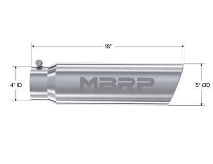 MBRP Universal 5in OD Angled Rolled End 4in Inlet 18in Lgth T304 Exhaust Tip