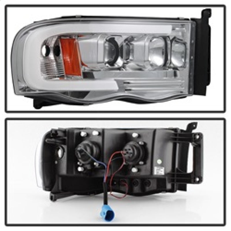 Spyder Dodge Ram 1500 02-05 V2 Projector Headlights - Light Bar DRL - Chrome PRO-YD-DR02V2-LB-C