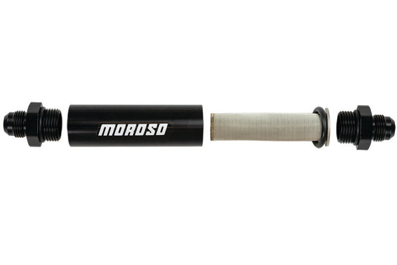 Moroso In-Line Fuel Filter - 6.5in -10An - 40 Micron SS Filter - Aluminum
