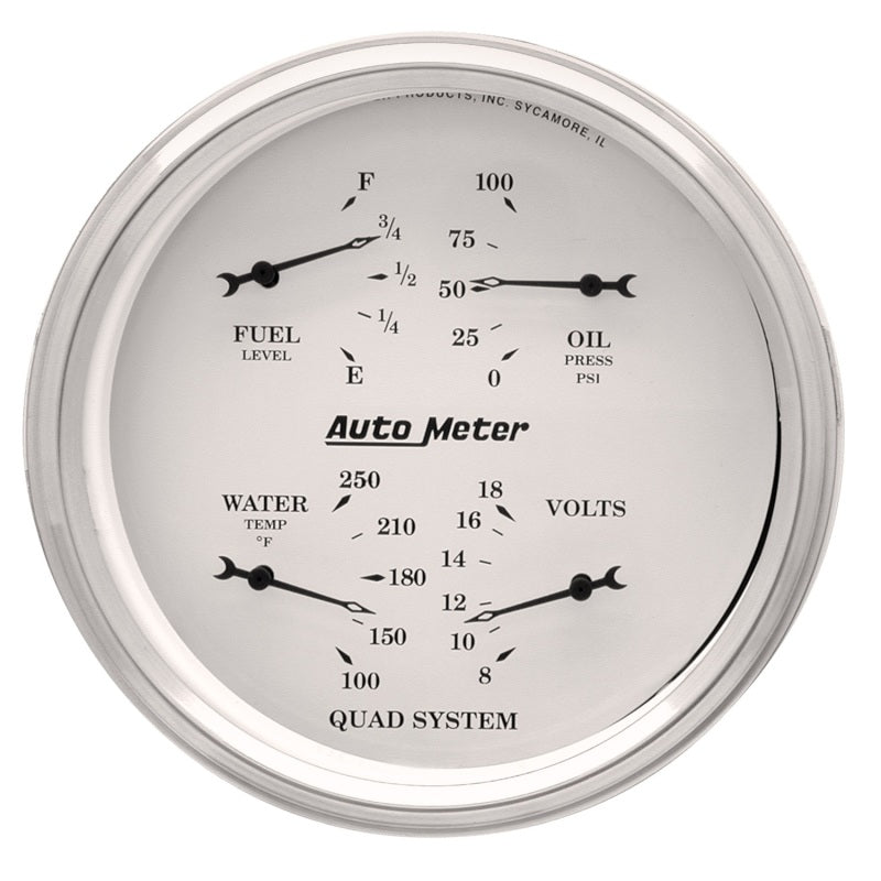 AutoMeter Gauge Quad 5in. 240 Ohm(e) to 33 Ohm(f) Elec Old Tyme White