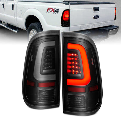 ANZO 2008-2016 Ford  F-250  LED Tail w/ Lights Bar Black Housing Smoke Lens