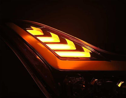 AlphaRex 08-13 Infiniti G37 Coupe SD NOVA LED Proj Headlights Plank Gloss Blk w/Activ Light/Seq Sig
