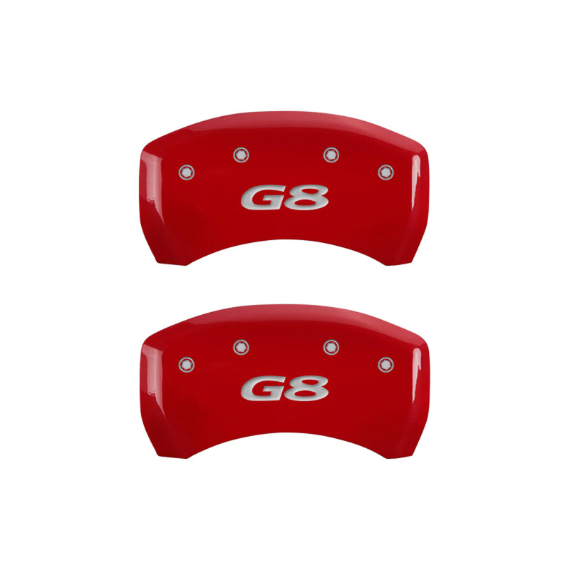 MGP 4 Caliper Covers Engraved Front Pontiac Engraved Rear G8 Red finish silver ch