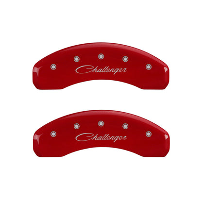 MGP 4 Caliper Covers Engraved Front & Rear Cursive/Challenger Red finish silver ch