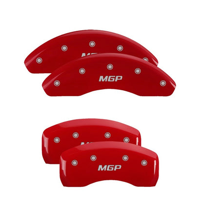 MGP 4 Caliper Covers Engraved Front Gen 5/Camaro Engraved Rear Gen 5/SS Red finish silver ch