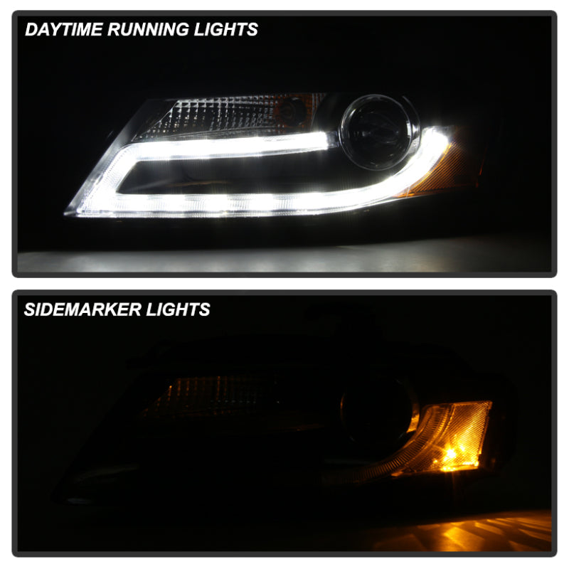 Spyder Audi A4 09-12 Projector Headlights Halogen Model Only - DRL LED Black PRO-YD-AA408-DRL-BK