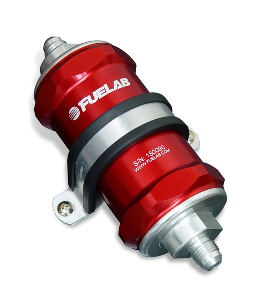 Fuelab 848 In-Line Fuel Filter Standard -8AN In/Out 100 Micron Stainless w/Check Valve - Red
