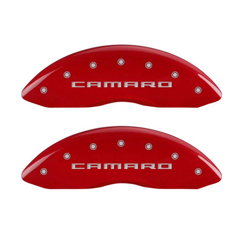 MGP 4 Caliper Covers Engraved Front & Rear Gen 5/Camaro Red finish silver ch