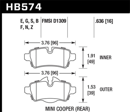 Hawk 07+ Mini Cooper HP+ Street Rear Brake Pads