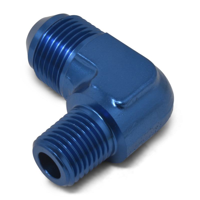 Russell Performance -4 AN to 1/4in NPT 90 Degree Flare to Pipe Adapter (Blue)