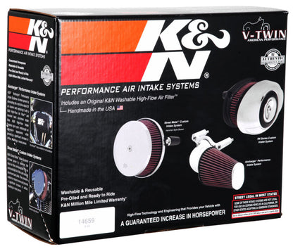 K&N Street Round Metal Intake System - Harley Davidson - Red Filter 6-8 Size 2.4in In Dia 2.5in H