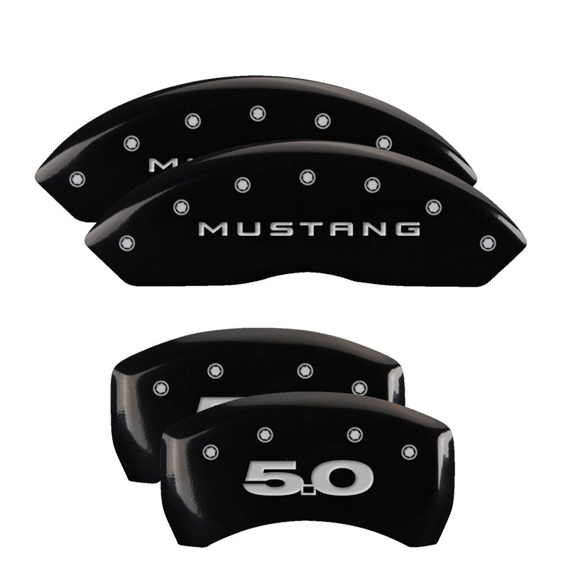 MGP 4 Caliper Covers Engraved Front Mustang Engraved Rear 50 Black finish silver ch