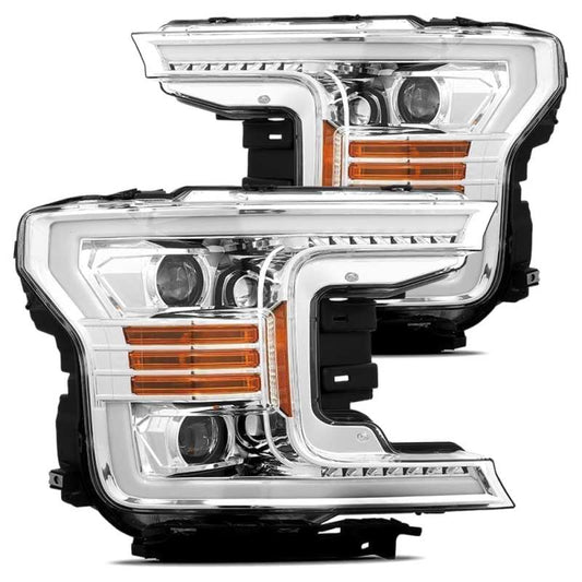 AlphaRex 18-20 Ford F-150 LUXX LED Proj Headlights Plank Style Chrome w/Activ Light/DRL