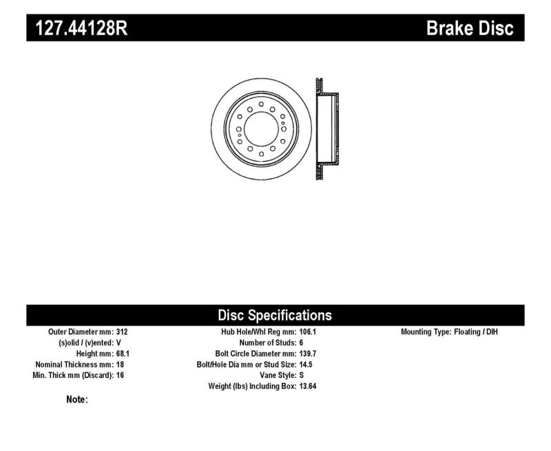 StopTech Power Slot 03-09 Toyota 4 Runner / 03-09 Lexus GX470 Drilled & Slotted Right Rear Rotor