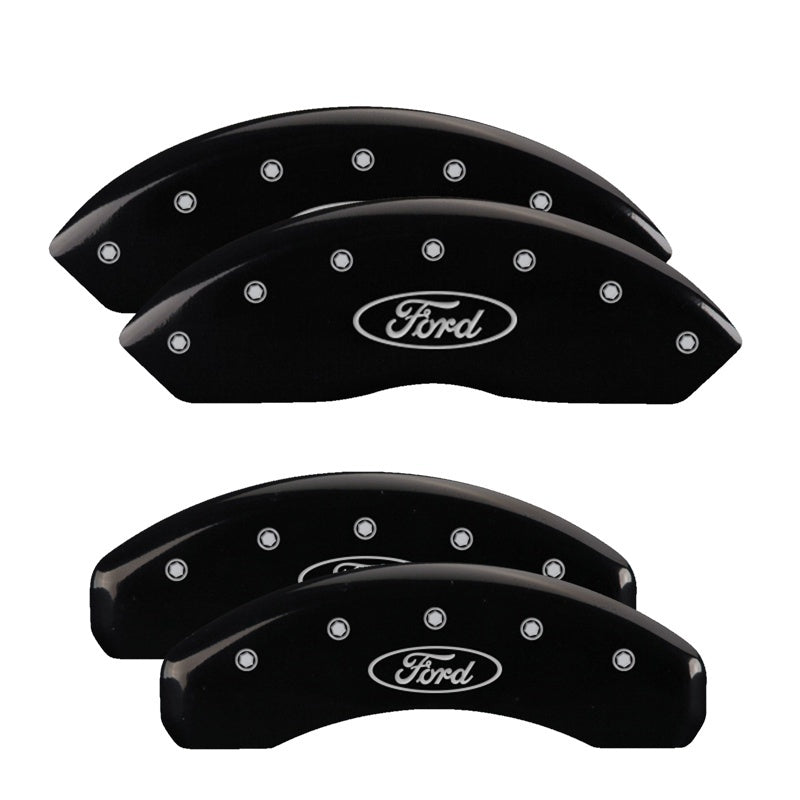 MGP 4 Caliper Covers Engraved Front & Rear Oval logo/Ford Black finish silver ch