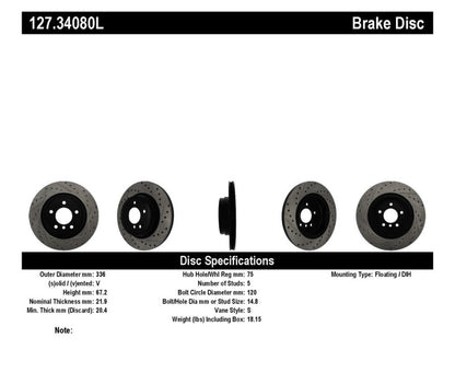 StopTech 06 BMW 330 / 07-09 BMW 335 Slotted & Drilled Left Rear Rotor