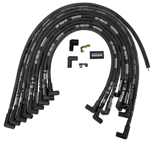 Moroso Chevrolet Big Block Ignition Wire Set - Ultra 40 - Sleeved - HEI - Crab Cap - 90 Degree - Blk