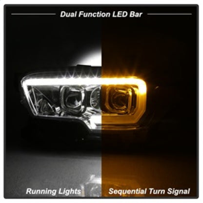 xTune Toyota Tacoma 16-18 DRL Light Bar Projector Headlights - Chrome PRO-JH-TTA16-LBDRL-C