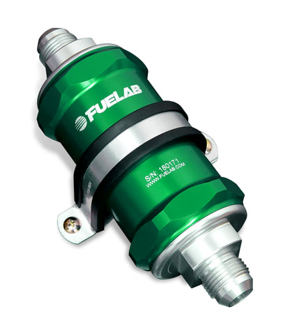 Fuelab 848 In-Line Fuel Filter Standard -8AN In/Out 100 Micron Stainless w/Check Valve - Green