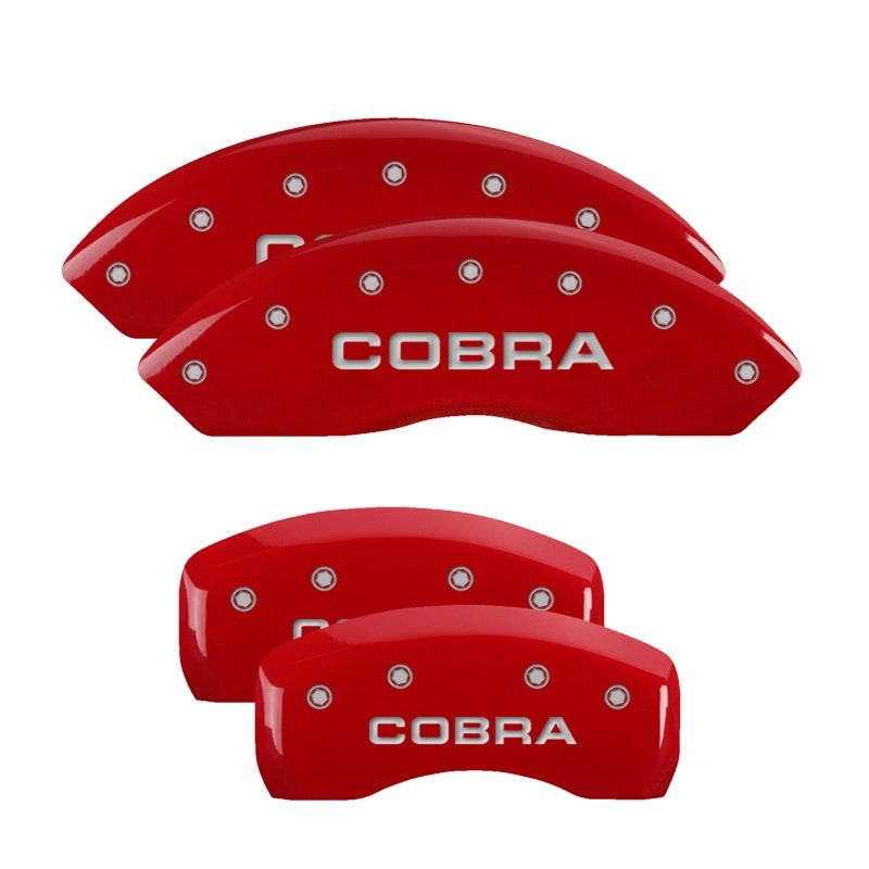 MGP 4 Caliper Covers Engraved Front & Rear Cobra Red finish silver ch